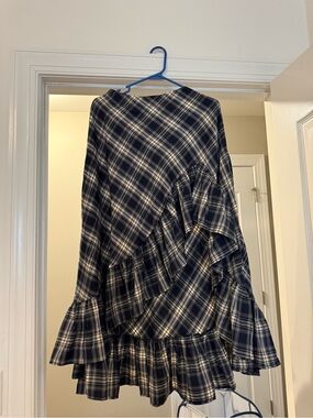 Vici Navy and White Asymmetrical Plaid Ruffle Skirt